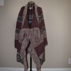 Knox Rose Burgundy Fringe Cardigan